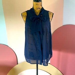 a new day Navy Sheer Stripe Top with neck tie
